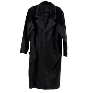 Preston & York Women’s Black Leather Trench Coat Jacket Sophisticated Career - L